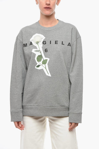 MM6 Crew-neck Sweatshirt with Floral Print and Lettering