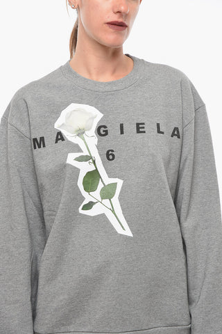 MM6 Crew-neck Sweatshirt with Floral Print and Lettering