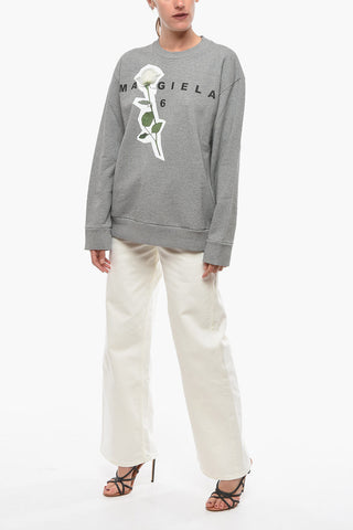 MM6 Crew-neck Sweatshirt with Floral Print and Lettering