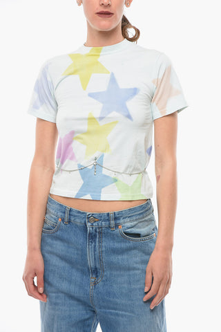 Printed Crewneck T-shirt with Chain Detailing