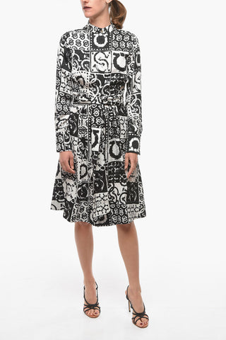 Mulberry-silk Shirt Dress with Monogram Print