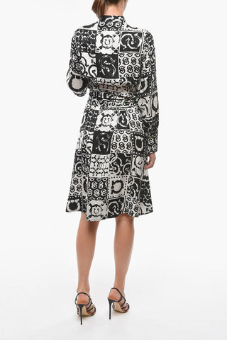 Mulberry-silk Shirt Dress with Monogram Print