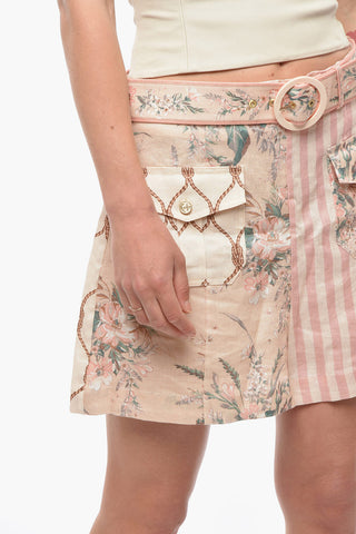 Mixed Printed Linen MOONSHINE Shorts with Belt
