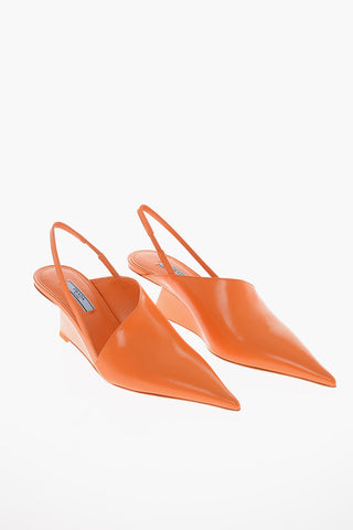 Slingbacks in Pelle Spazzolata con Tacco Geometrico 6,5cm