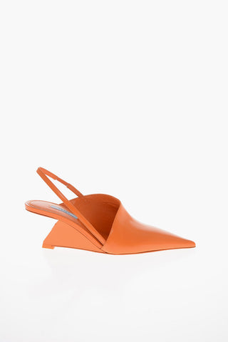 Slingbacks in Pelle Spazzolata con Tacco Geometrico 6,5cm