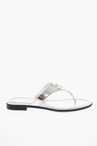 Lamè Leather METAL Flat Thong Sandals with Logo