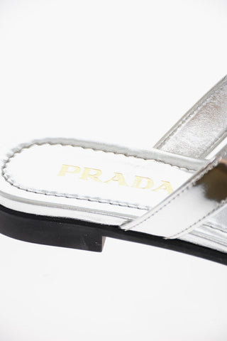 Lamè Leather METAL Flat Thong Sandals with Logo