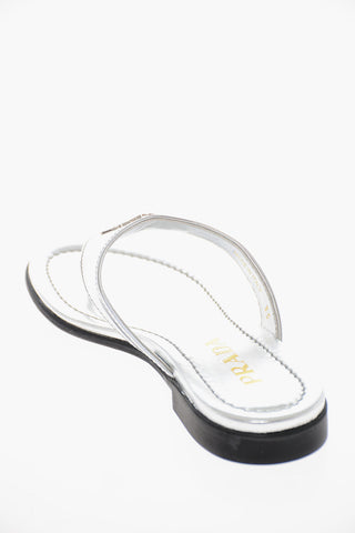Lamè Leather METAL Flat Thong Sandals with Logo