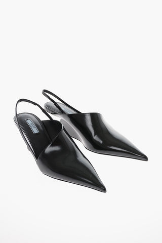 Slingbacks in Pelle Spazzolata con Tacco Geometrico 6,5cm