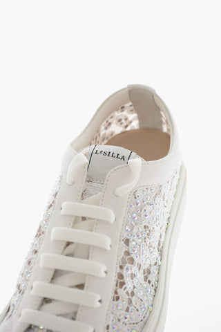 Rhinestone DAISY Leather and Lace Sneakers