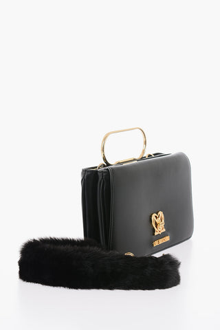 LOVE Borsa a Mano in Tinta Unita con Manico in Ecopelliccia Removibile