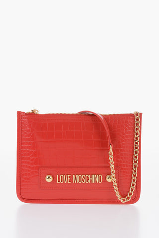 LOVE Clutch aus Kunstleder in Krokodil-Optik mit goldenem Logo