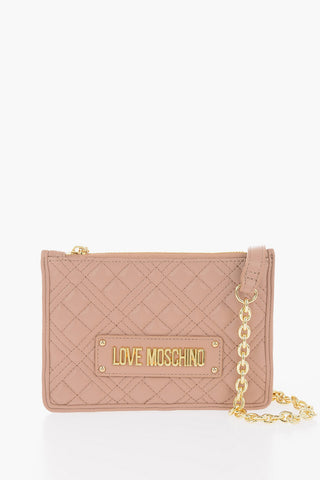 LOVE Clutch in Ecopelle Trapuntata con Tracolla a Catena Removibile