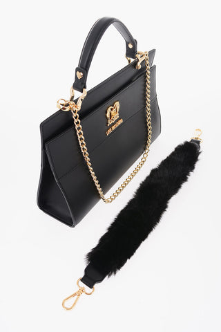 LOVE Borsa in Ecopelle con Catena Dorata e Chiusura Turn Lock