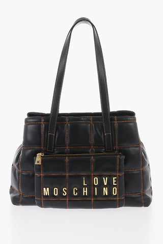 LOVE Borsa a Spalla in Ecopelle Trapuntata con Logo Dorato