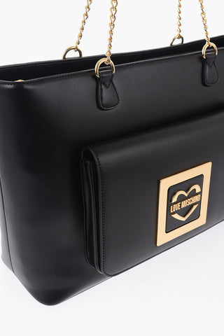  LOVE Faux Leather Tote Bag with Golden Details