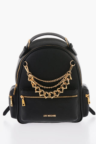 LOVE Zaino In Ecopelle con Multitasche e Catene Dorate Decorative