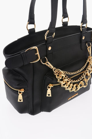  LOVE Faux Leather Shoulder Bag with Removable Golden Charm 