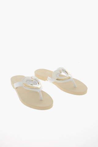 LOVE Leather Flip Flop with Golden Maxi Heart
