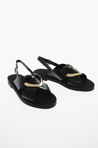 LOVE Leather Sandals with Metal Golden Heart