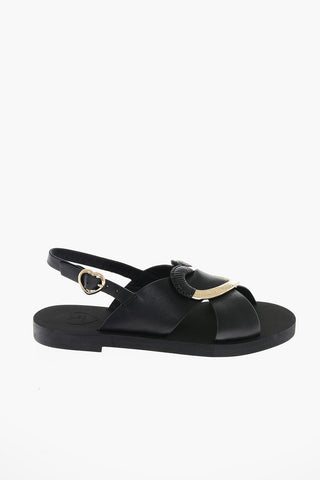 LOVE Leather Sandals with Metal Golden Heart