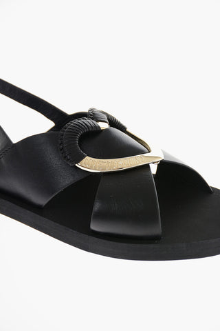 LOVE Leather Sandals with Metal Golden Heart