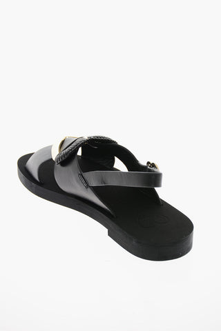 LOVE Leather Sandals with Metal Golden Heart