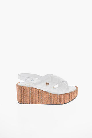 LOVE Sandali in Pelle con Zeppa in Rafia 7cm