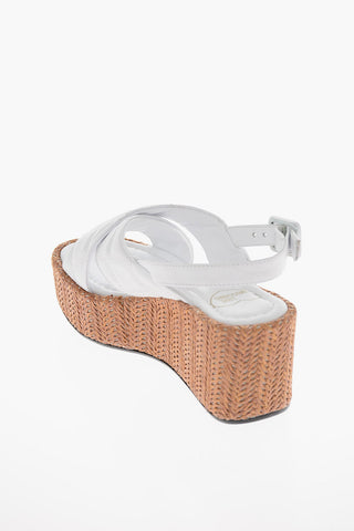 LOVE Sandali in Pelle con Zeppa in Rafia 7cm