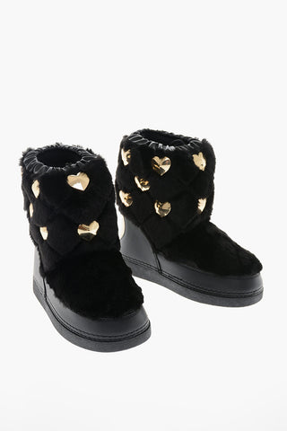 LOVE Faux Fur Snow Boots with All-Over Golden Hearts
