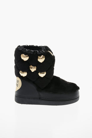 LOVE Stivali Da Neve in Ecopelliccia Con Cuori All-Over Dorati