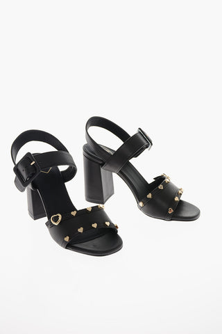 LOVE Leather Sandals with Heart-Shaped Studs 9.5cm