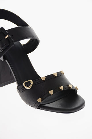 LOVE Leather Sandals with Heart-Shaped Studs 9.5cm