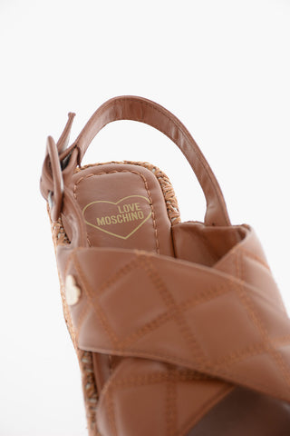 LOVE Sandali in Pelle Trapuntata con Zeppa in Rafia 7cm