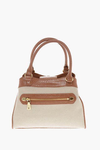 LOVE Borsa Handle in Tessuto Intrecciato con Rifiniture in Ecopelle Effetto Coccodrillo