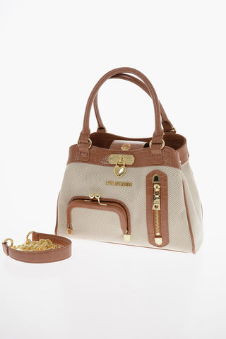 LOVE Borsa Handle in Tessuto Intrecciato con Rifiniture in Ecopelle Effetto Coccodrillo