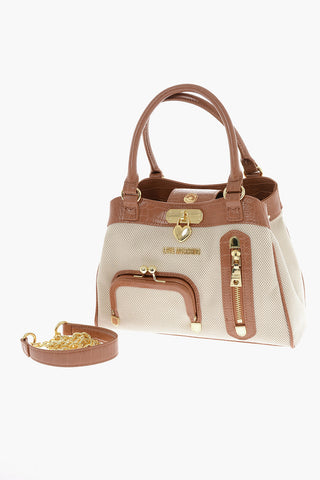 LOVE Borsa Handle in Tessuto Intrecciato con Rifiniture in Ecopelle Effetto Coccodrillo