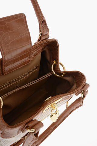 LOVE Borsa Handle in Tessuto Intrecciato con Rifiniture in Ecopelle Effetto Coccodrillo