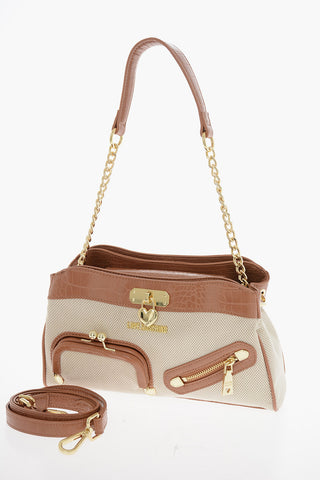 LOVE Borsa Handle in Tessuto Intrecciato con Rifiniture in Ecopelle Effetto Coccodrillo