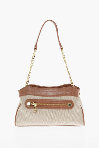 LOVE Borsa Handle in Tessuto Intrecciato con Rifiniture in Ecopelle Effetto Coccodrillo