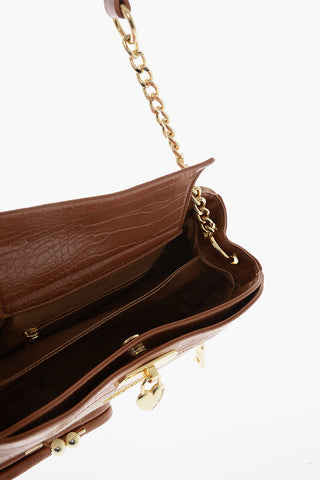 LOVE Borsa Handle in Tessuto Intrecciato con Rifiniture in Ecopelle Effetto Coccodrillo
