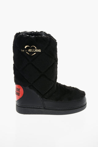 LOVE Stivali Da Neve In Ecopelliccia Trapuntata con Maxi Cuore Lucido