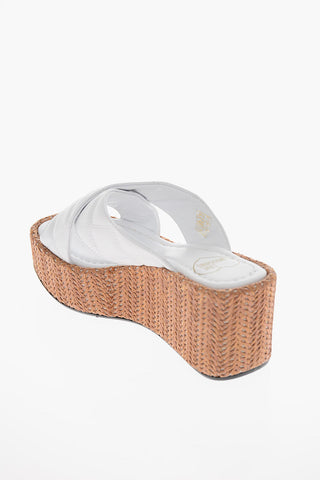 LOVE Sandali in Pelle Trapuntata con Zeppa in Rafia 7cm
