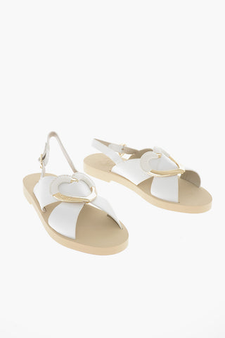 LOVE Leather Sandals with Metal Golden Heart