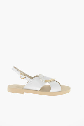 LOVE Leather Sandals with Metal Golden Heart