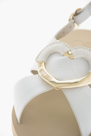 LOVE Leather Sandals with Metal Golden Heart