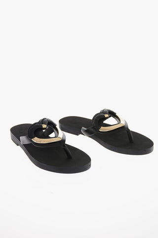 LOVE Leather Flip Flops with Metal Golden Heart