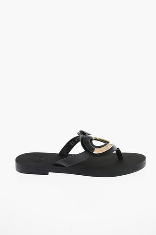 LOVE Leather Flip Flops with Metal Golden Heart