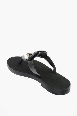 LOVE Leather Flip Flops with Metal Golden Heart