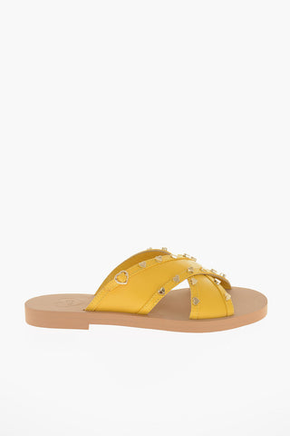 LOVE Sandali in Pelle con Borchie a Forma di Cuore